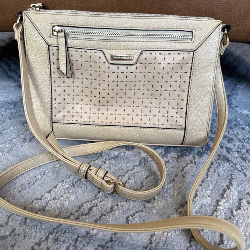 tignanello Frame Perforated Tan Leather Crossbody Bag